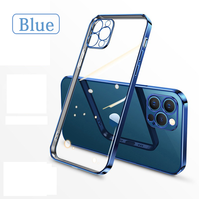 Plating Square Frame Silicone Transparent Case on for iPhone 11 12 13 14 Pro Max Mini X XR 7 8 Plus SE 2020 Clear Back Cover