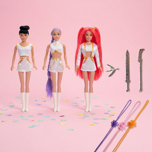 Fashion Doll Set with Weapon Accessories 3-Piece Collection for Girls Age 8-13 Years White Outfits with Colorful Hair and <b>Boots</b> - Product Image 1