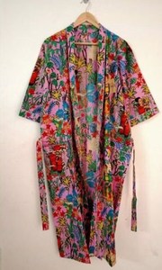 Bata Larga Estampada Floral para Mujer, Manga Corta, Informal, para Verano, de Algodón Suave, Estilo Kimono, Ropa de Dormir - Product Image 4