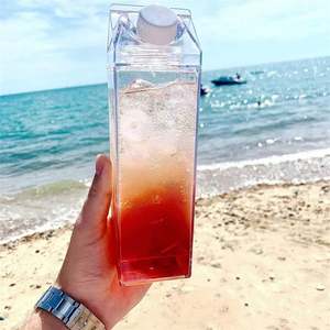 500ml/1000ml Clear Square Plastic Leak-Proof Milk <b>Container</b> <b>Water</b> Bottle with Lid & Straw Dishwasher Safe for Party Use - Product Image 6