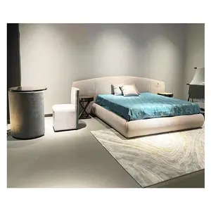 HL-W07 ünlü İtalya yeni tasarım mobilya çağdaş deri döşeme king-size yatak gece standı yatak odası takımları