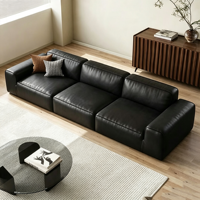 Canapé modulaire en cuir noir minimaliste moderne, grand canapé carré en cuir pour salon, meubles de maison