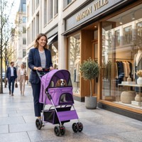 Poussette pliable 4 roues pour animaux de compagnie, portable, imperméable, avec panier de rangement, housse en maille respirante et fermeture éclair