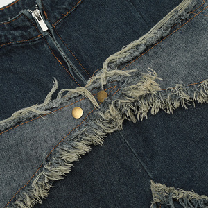 Shorts en <span class=keywords><strong>jean</strong></span> mi-long pour homme, respirants, style vintage, en coton délavé, avec bords bruts et patchs, pour l'été - Product Image 3