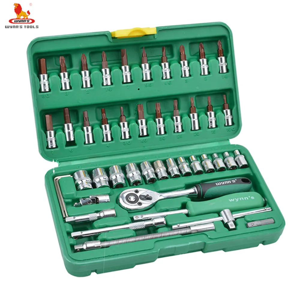 46pcs 1/4 "के साथ ऑटो मरम्मत हाथ उपकरण सॉकेट सेट संयोजन उपकरण पेचकश डाला बिट सॉकेट