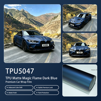 Film TPU Mat Effet Flamme Bleu Foncé, Texture Mate Changeante, Base Renforcée, Extensible, Anti-Jaunissement, Rouleau en Gros