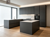 Ensemble de meubles de cuisine modulaires en bois massif noir, style minimaliste personnalisable, avec évier et crédence complète à charnières, pour villa et appartement