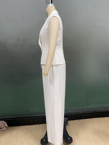 <span class=keywords><strong>Conjunto</strong></span> de Blazer Blanco sin Mangas para <span class=keywords><strong>Mujer</strong></span>, Pantalones de Pierna Ancha, Top Asimétrico con Cuello en V Elegante, Traje Formal de 2 Piezas para Oficina o Fiesta - Product Image 5