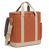Sac isotherme en toile terre cuite avec bandoulière réglable et poche latérale pour pique-nique, déjeuner ou plage