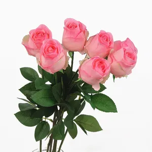 Qihao Roses rouges artificielles longues tiges toucher réel soie Rose bulgare pour les décorations de mariage à domicile