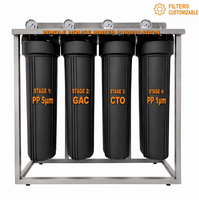 Sistem Filter Air Seluruh Rumah 4 Tahap Big Blue 20 Inch Sediment GAC CTO  Blok Kartrid Filtrasi Rumah Rangka Baja Tahan Karat