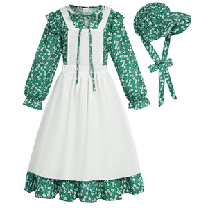 Conjunto de Vestido Pioneer para Niña, Vestido Verde con Estampado Floral de la Pradera con Delantal y Gorro para Halloween, Inspirado en Películas y Series de Televisión - Product Image 2