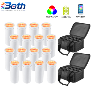 16pcs with 2 bags RGBWA UV Mini LED Effect Cannon <b>Light</b> Rechargeable <b>Wireless</b> Battery for Wedding Party Events - Product Image 1