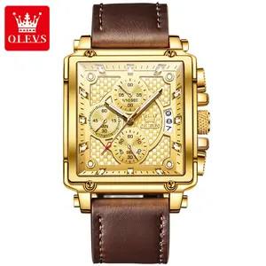 Olevs relógio masculino de quartzo, relógio quadrado impermeável de esporte estiloso de 9925, relógio de aço inoxidável casual de negócios, tampa traseira