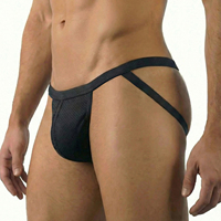 Jockstrap en maille à fines bretelles pour homme avec bordure à une seule aiguille, mélange respirant de polyamide et élasthanne 150g, vêtements de sport OEM, sous-vêtements pour homme