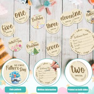 11 cartes photo mensuelles en bois gravées double face pour bébé, accessoires photo pour l'annonce de naissance et les étapes importantes du nouveau-né - Product Image 4