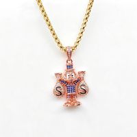 Collier pendentif HX180 Scrooge McDuck entièrement pavé de micro-zircons colorés, sac d'argent, canard de dessin animé, chaîne de collier hip-hop, bijoux