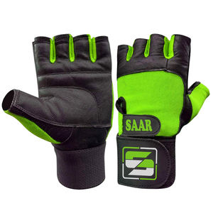 Guantes de Gimnasio de Cuero Genuino Elásticos de Medio Dedo para Levantamiento de Pesas con Cierre de Velcro para Uso Doméstico/Comercial - Venta al por Mayor - Product Image 3