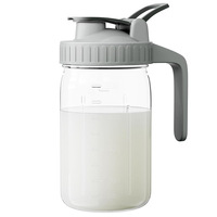 Pichet à lait en verre sodocalcique de 32 oz avec couvercle à rabat et bec verseur, type Mason Jar ; Scellable, avec logo, pratique pour les formules fraîches et les bouteilles d'eau