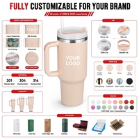 Ensemble cadeau de gobelets personnalisés avec logo, en acier inoxydable 304, isolés sous vide, avec couvercle à paille et poignée, disponibles en 20oz, 30oz, 40oz, livrés en boîte, pour cadeau