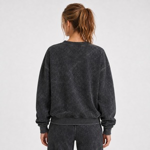Prix de gros Sweat-shirt femme délavé à l'acide en molleton de coton avec poignets côtelés et coupe épaules tombantes, style streetwear - Product Image 4