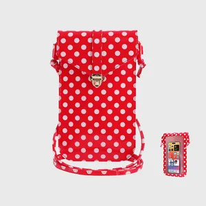 Western Polka Dot Shoulder Purse Pocket Touch Screen Long Vegan Leather Wallet Women Mobile Phone Crossbody Bag