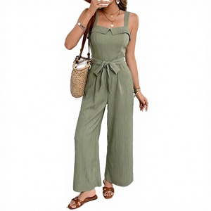 Mono sin mangas de cintura alta y pierna ancha para mujer, estilo casual de primavera, control de abdomen, 100% poliéster peinado, hecho en India. - Product Image 1