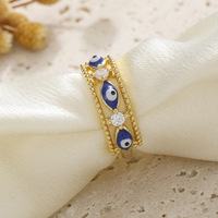 Bague ouverte en laiton plaqué or avec pierres en émail bleu et zircone cubique, bijou protecteur ajustable pour femme