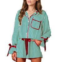 Ensemble de vêtements de maison imprimés amples à manches longues et pantalon court, pyjama de Noël pour femme