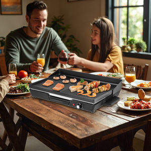 Plaque chauffante électrique antiadhésive en aluminium moulé sous pression réversible Grille à dessus plat, hamburger, œufs, plaque chauffante à crêpes Bouclier d'huile amovible - Product Image 1