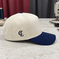 Casquette Snapback Bicolore Beige et Bleu Marine Personnalisée, Casquette de Baseball en Coton à 5 Panneaux avec Logo Brodé pour Cadeaux d'Invités de Mariage