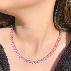 Gioielli di moda classico 5A Cubic Zirconia glassato Bling rosa cuore Cz collana da Tennis <span class=keywords><strong>per</strong></span> donna <span class=keywords><strong>uomo</strong></span> regalo di <span class=keywords><strong>san</strong></span> <span class=keywords><strong>valentino</strong></span> - Product Image 1