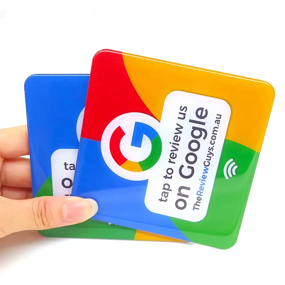 2024 tùy chỉnh không thấm nước NFC sticker RFID Bảng menu thẻ biến QR mã Epoxy Google đánh giá 13.56MHz NFC Google xem xét thẻ