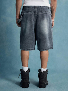 زي الشارع عارضة القطن المتعثرة جيب الرجال Jorts غسلها فضفاض الرجال الجينز Jorts شورت الجينز شعار مخصص Jorts الرجال فضفاض - Product Image 2