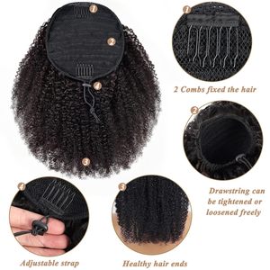 Extensions <span class=keywords><strong>de</strong></span> <span class=keywords><strong>cheveux</strong></span> <span class=keywords><strong>queue</strong></span> <span class=keywords><strong>de</strong></span> <span class=keywords><strong>cheval</strong></span> synthétiques courtes à cordon <span class=keywords><strong>de</strong></span> serrage, bouclées crépues afro volumineuses, en fibre haute température, petites boucles - Product Image 2