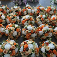 Boules de fleurs modernes FL-714 de couleur marron pour centres de table de mariage, décorations de table, boules de fleurs en soie rose orange brûlé