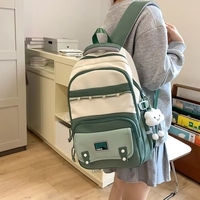 Sac à dos scolaire Kawaii bicolore, multi-compartiments, léger en nylon, personnalisable OEM pour filles, usage quotidien sur le campus