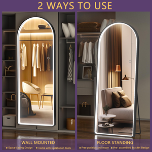 Miroir LED intelligent arqué pleine longueur, sur pied, grand format, éclairé, moderne, sans cadre, pour dressing ou fixation murale - Product Image 3