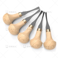 Qualité professionnelle plus récent bricolage 5 pièces ensemble d'outils de sculpture sur bois avec anneaux en laiton