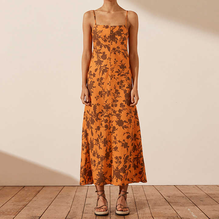 slip dress korean style 100% Linen Casual For Women Elegant Strapless Dress With Spaghetti Straps Solid Pattern Plus Size Season:SPR26