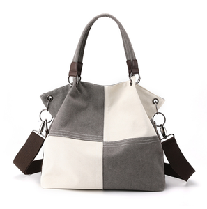 Canvas Shoulder <b>Tote</b> <b>Bag</b> Contrast Color Hobo Handbag Zipper Closure <b>Vintage</b> Women's Daily Travel <b>Bag</b> Two Straps Waterproof - Product Image 1