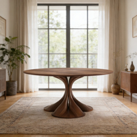 Table à manger ovale moderne Wabi-Sabi avec plateau en placage de bois et base sculpturale en fibre de verre pour les salles à manger contemporaines
