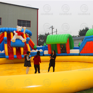 <span class=keywords><strong>Grand</strong></span> parc aquatique gonflable géant sur le thème de l'ours de dessin animé, avec toboggan aquatique mobile multi-pistes et parc de jeux gonflables amusant - Product Image 4