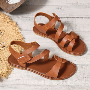 Sandalias de playa planas con punta abierta para mujer de PU estilo romano diseño de bloqueo de color característica antideslizante venta directa de fábrica para el verano - Product Image 1