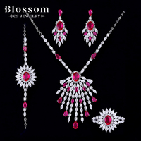 Blossom CS Schmuck 925 Sterling Silber Rubinroter CZ Brautschmuck-Set Luxuriöser Hochzeits-Statement-Schmuck für Damen