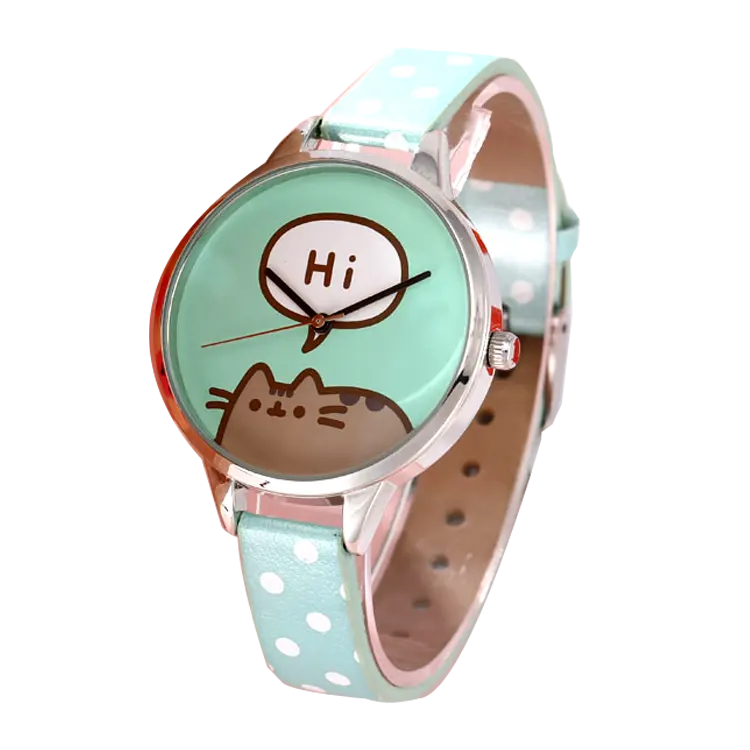 Nueva moda lindo gato niños chica encantadora reloj de la Pu de las mujeres reloj de pulsera de cuero