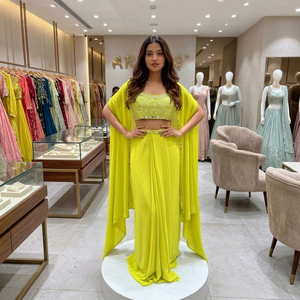 Conjunto de Lehenga Choli con Lentejuelas Amarillas, Traje Étnico para Mujer con Dupatta, para Bodas, Fiestas y Festivales - Product Image 1