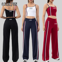 Yoga-Set mit individuellem Logo und Farbblockdesign, sexy rückenfreies Tanktop und lockere, weit geschnittene Hose, zweiteiliger Activewear-Anzug, Fitness-Workout-Anzug für Damen