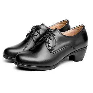 Yeni stil bayanlar resmi ofis ayakkabı kauçuk taban ile siyah pürüzsüz deri yüksek topuk hafif kadın yönetici ofis iş ayakkabısı