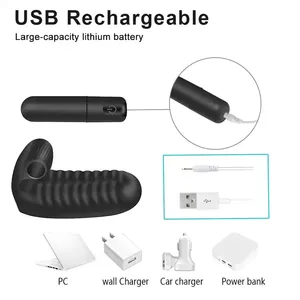 USB G-Spot <span class=keywords><strong>Finger</strong></span> <span class=keywords><strong>Sleeve</strong></span> Vibrador Wearable Silicone Masturbação Massagem Portátil Vibratório Sex Toys Mulheres - Product Image 6